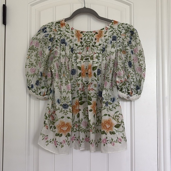 Farm Rio Folk Floral Short Sleeve Blouse NWT Small - Picture 6 of 6